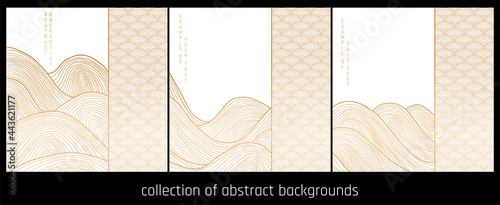 collection of light gold and white abstract japanese style lines waves with pattern