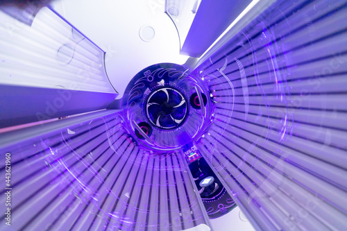 Slika na platnu Close up of vertical solarium for tanning skin in spa salon, ultraviolet rays co