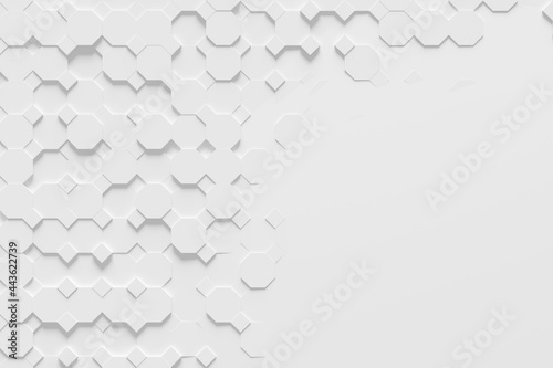 White abstract architectural background made of octagonal stone blocks. Concept for the development of an architectural project of modern construction. 3d rendering