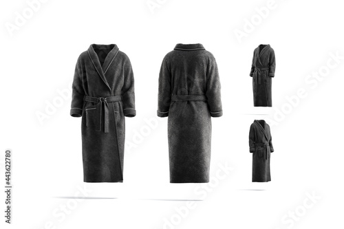 Blank black hotel bathrobe mock up, different views photo