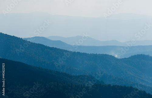 silhouette of european blue mountains