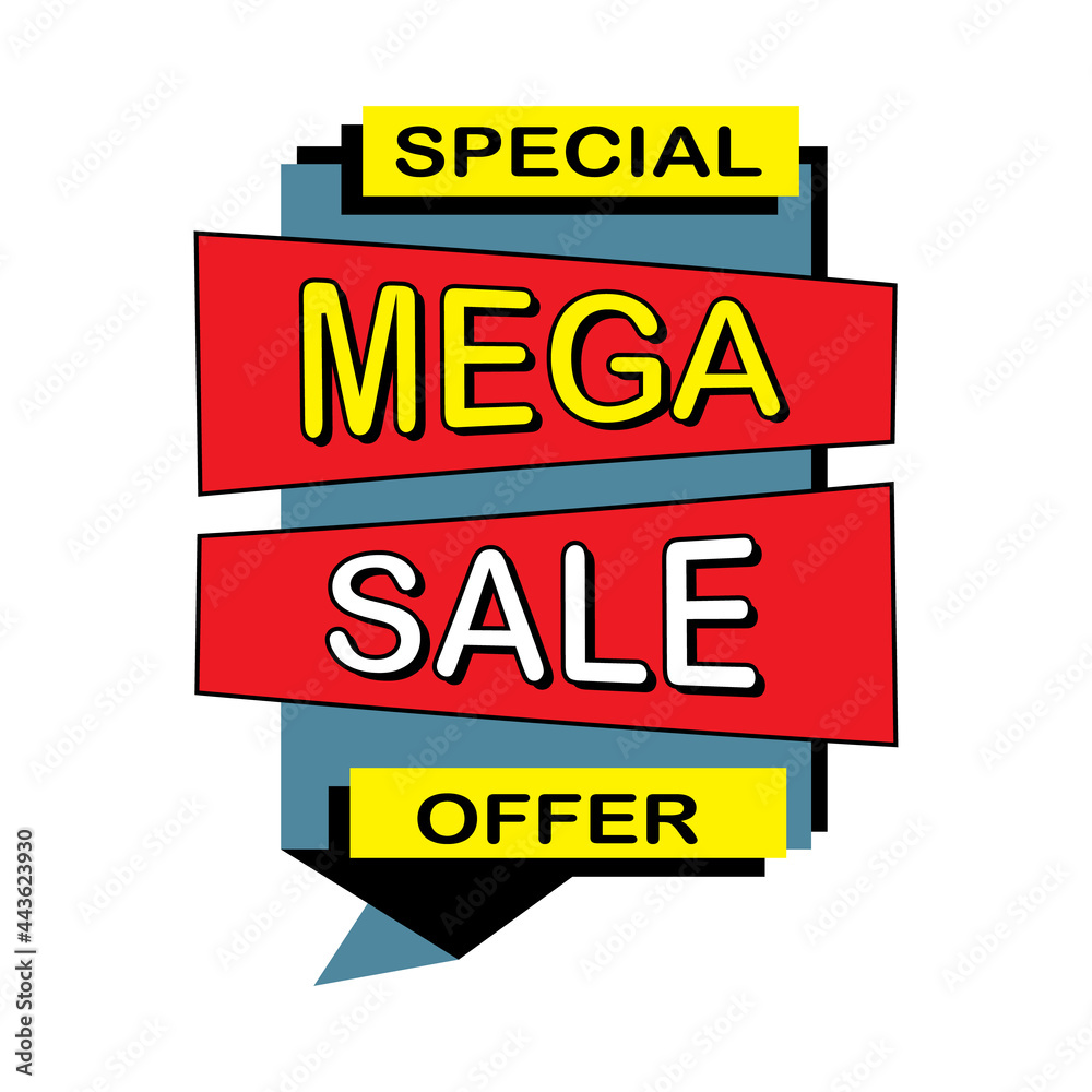 Mega sale tag, label, marketing and promotion concept, flat design, vector illustration, banner.