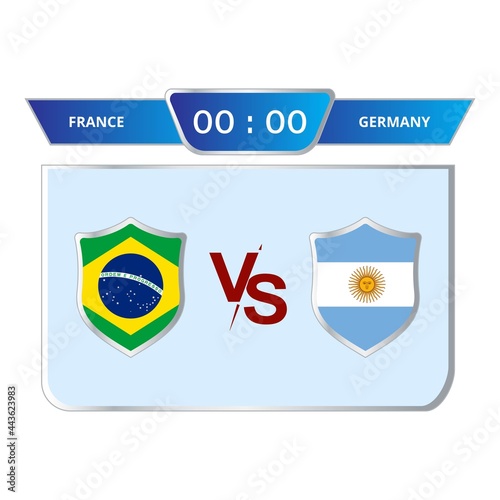 Football game scoreboard stylish collection. Soccer scoreboard with blue color shade. Sports scoreboard with national flag. Brazil VS Germany match lower third overlay with blue shade.