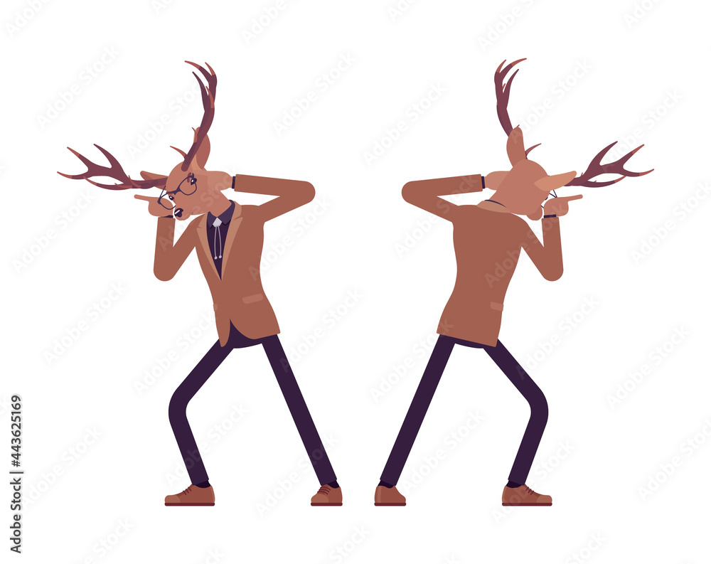 Deer man, elegant mister moose, animal stylish human butting head ...