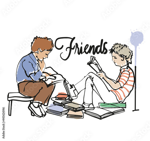 friends talking with books
