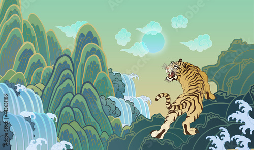 Oriental painting tiger illustration 동양화 호랑이 일러스트 02 photo