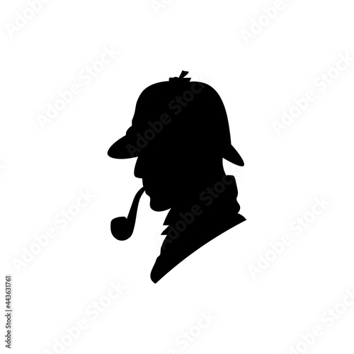 Black icon of man smoking pipe, detective. Vector illustration eps 10 photo