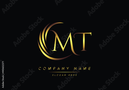 Картината върху платно alphabet letters MT monogram logo, gold color elegant classical