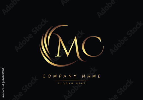 alphabet letters MC monogram logo, gold color elegant classical