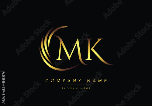 alphabet letters MK monogram logo, gold color elegant classical photo