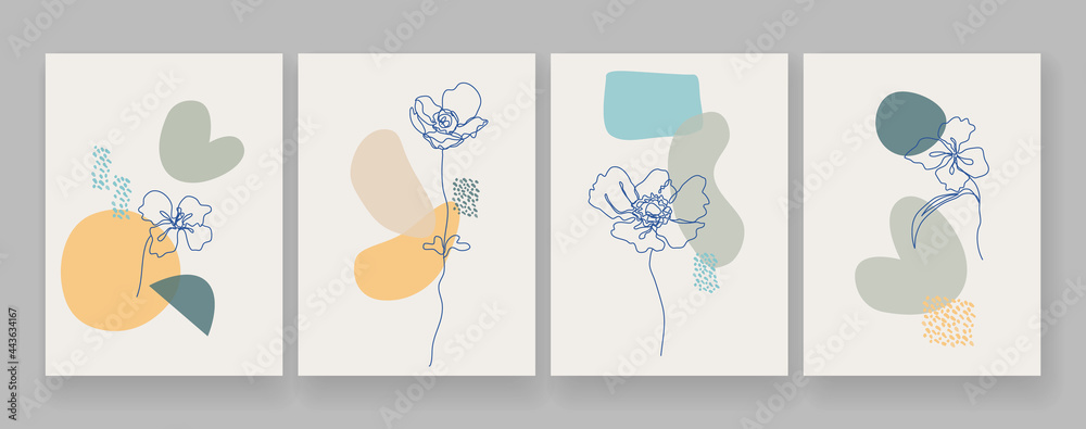 Trendy abstract art templates with floral and geometric elements. Art design for print, cover, wallpaper, banner and booklet. Foliage line art drawing with abstract shape. Vector illustration Trendy abstract art templates with floral and geometric elements. Art design for print, cover, wallpaper, banner and booklet. Foliage line art drawing with abstract shape. Vector illustration