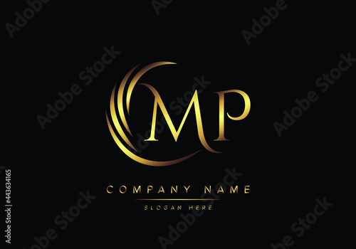 alphabet letters MP monogram logo, gold color elegant classical photo