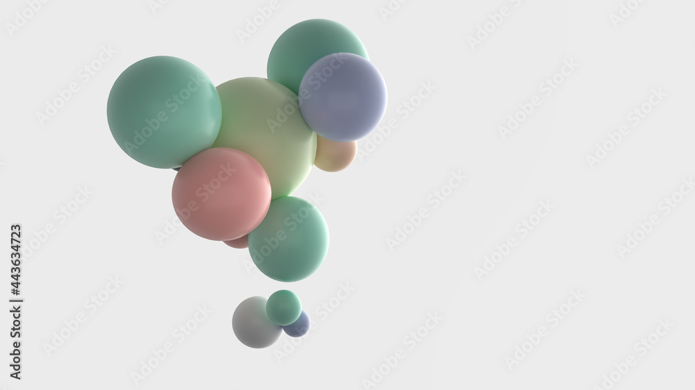 Abstract composition with 3d spheres cluster. Colorful candy matte bubbles. Realistic illustration of balls. Trendy banner or poster design. Futuristic background
