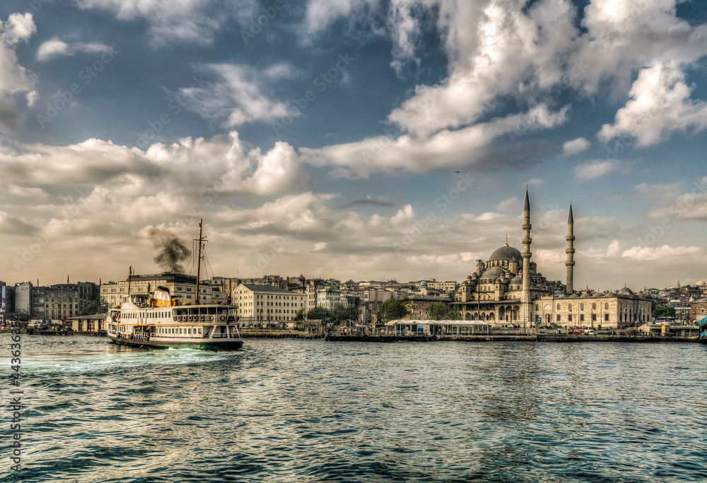 Yeni Mosque view from sea in Istanbul. İstanbul is populer tourist destination in Turkey.