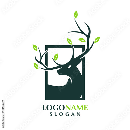 beautiful square deer logo with leaf element on the antler