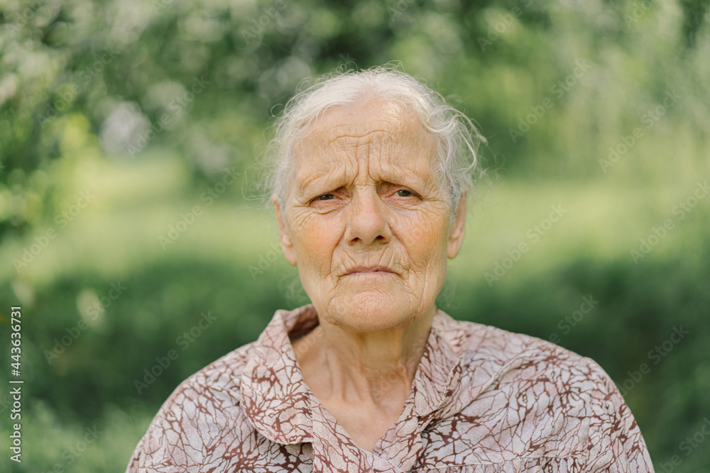 Portrait of a gray-haired adult grandmother against the background of nature. Portrait of a gray-haired adult grandmother against the background of nature.