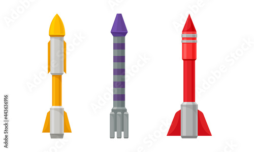 Military Guided Missiles of Different Color and Shape Vector Set