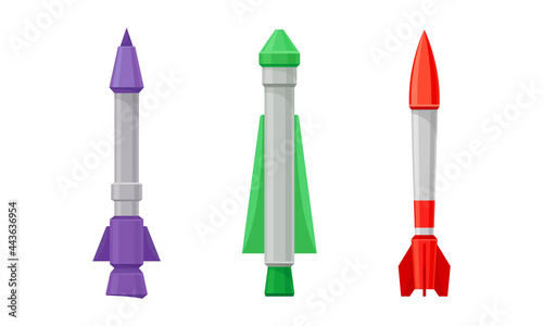 Military Guided Missiles of Different Color and Shape Vector Set