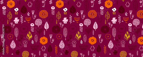 秋色　北欧柄　シームレスパターン