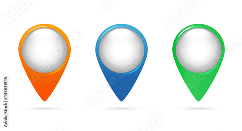 Free Download Set of multi-colored markers for the map. 3d effect label icon. Vector illustration - GFXLoad