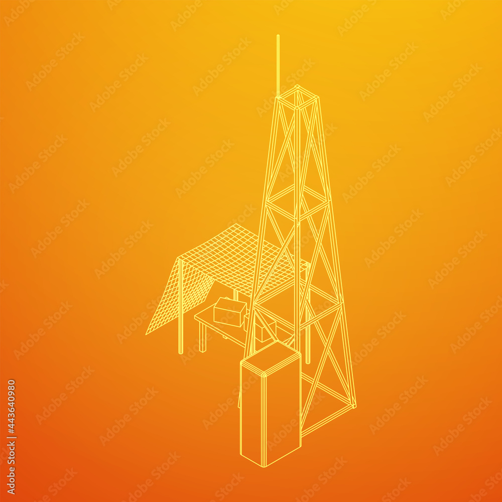 Antenna. Telecommunications signal transmitter radio tower. Communications concept. Wireframe low poly mesh vector illustration Antenna. Telecommunications signal transmitter radio tower. Communications concept. Wireframe low poly mesh vector illustration