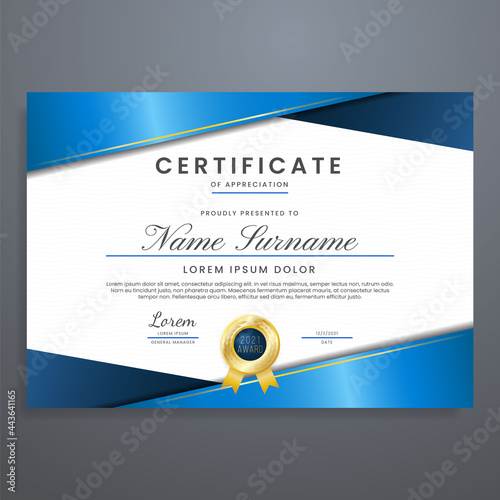 Blue certificate design template vector, can be used for appreciation, event, graduation, attendance, etc.