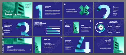 Set of vector slides for presentations and reports. Geometric elements with infographics in minimal design on a white background. Can be used for brochures, flyers, booklets, banners, web interfaces.