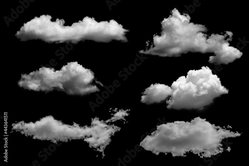 White clouds set isolated on black background