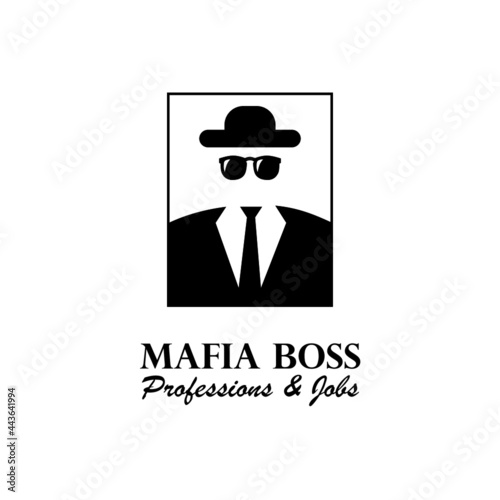 Italian Mafioso. Illustration of man with hat, tie and suit. Black and white vector illustration.