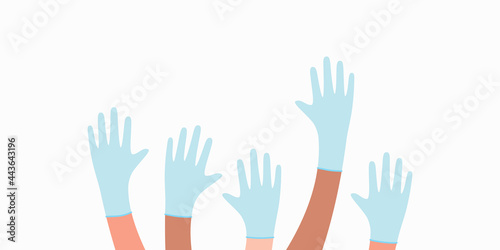 Doctors up hands in blue medical gloves illustration