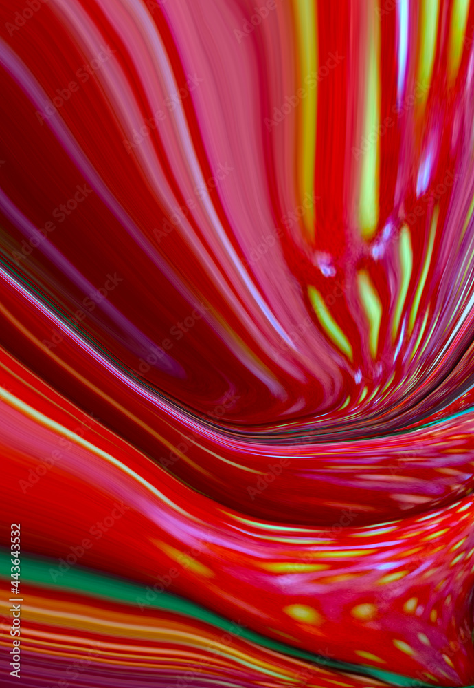 Abstract bright fluid red background with yellow waves. Art trippy ...