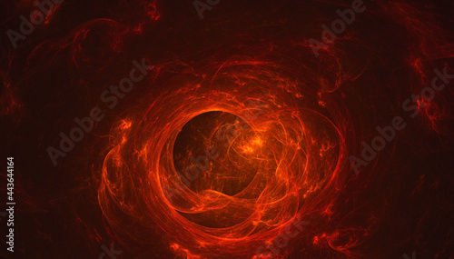Abstract black hole vortex with orange light in void of space photo