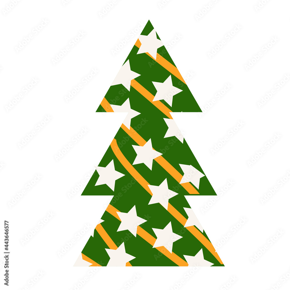 Green abstract Christmas tree with white stars.