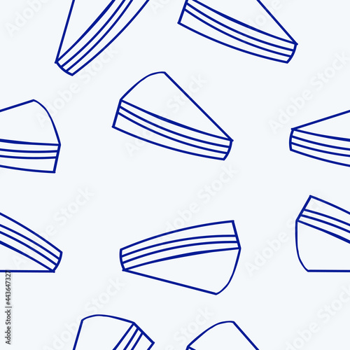 Vector confectionery seamless pattern with pies, pies, pies, cupcakes and eclairs Hand drawn sweet baked goods in sketchy style isolated on white background. Blue lines.