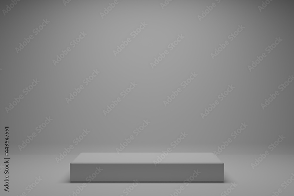 Empty podium or product display on grey background. Blank product shelf. 3d render.