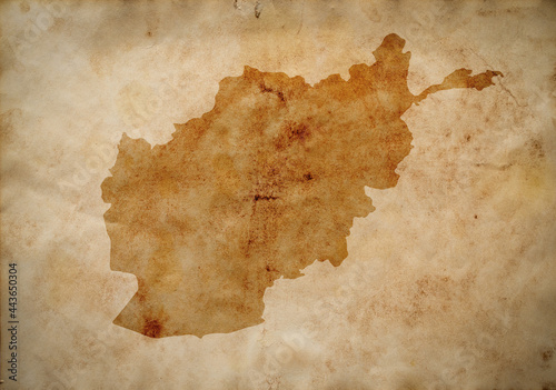 Photo map of Afghanistan on old grunge brown paper