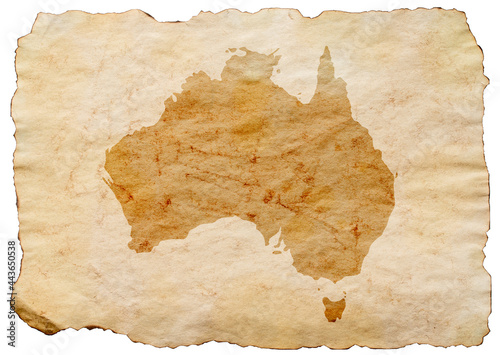 map of Australia on old grunge brown paper