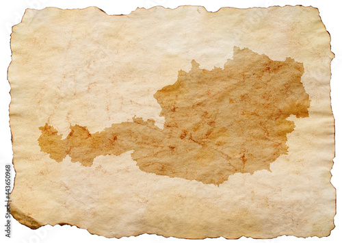 map of Austria on old grunge brown paper