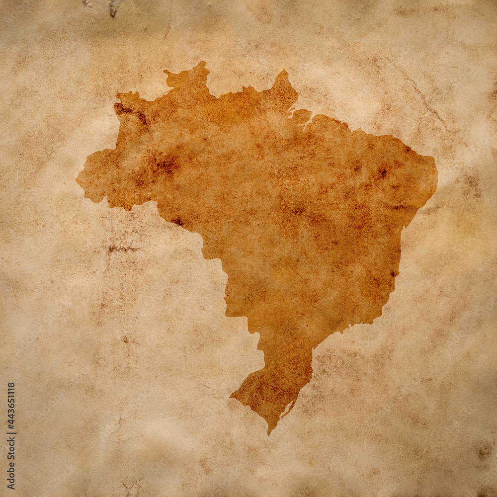 map of Brazil on old grunge brown paper