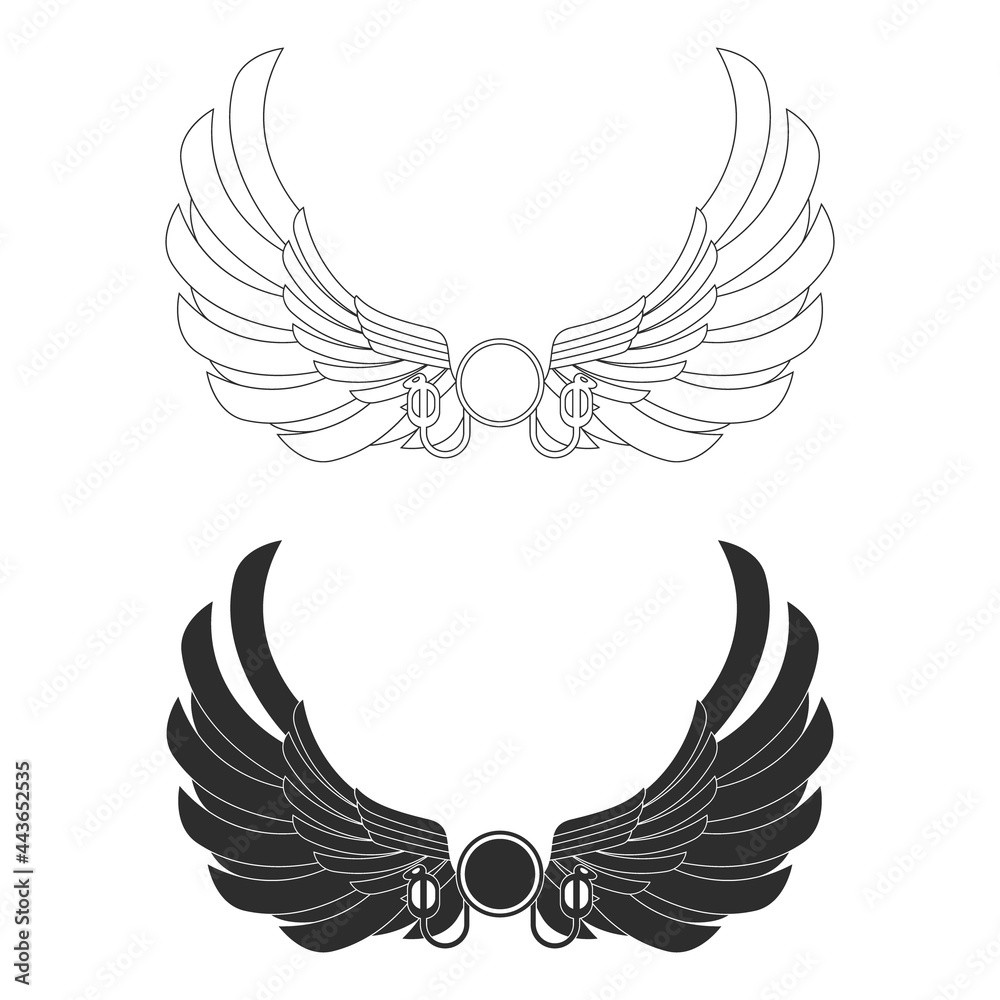 Fototapeta premium vector monochrome icon set with ancient egyptian symbol Winged sun for your project