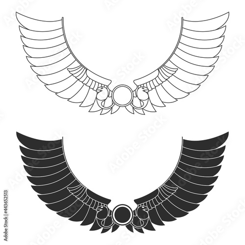 vector monochrome icon set with ancient egyptian symbol Winged sun for your project