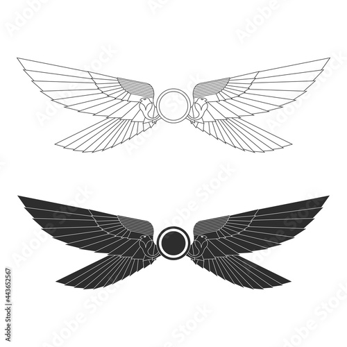 vector monochrome icon set with ancient egyptian symbol Winged sun for your project