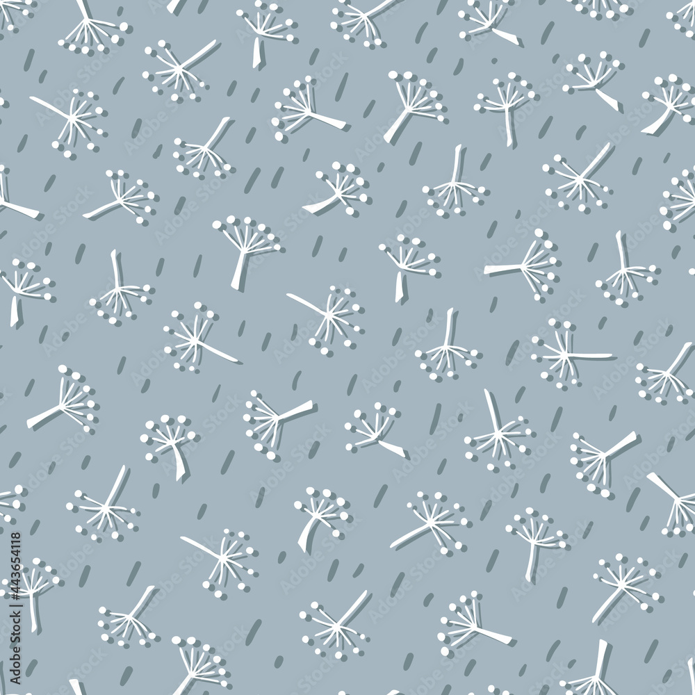Cute white dandelion spores. Seamless graphic pattern. Vector illustration.