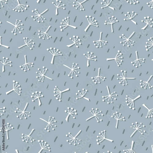 Cute white dandelion spores. Seamless graphic pattern. Vector illustration.