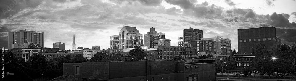 Monotone black-and-white view of downtown city (Greenville, SC) skyline