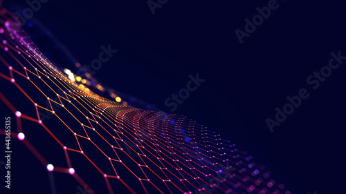 Fototapeta Naklejka Na Ścianę i Meble -  Big Data concept. Digital neural network. Introduction of artificial intelligence. Cyberspace of future. Abstract business 3D illustration neural cells