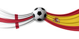 England Vs. Spain soccer match. National flags with football. 3D Rendering
