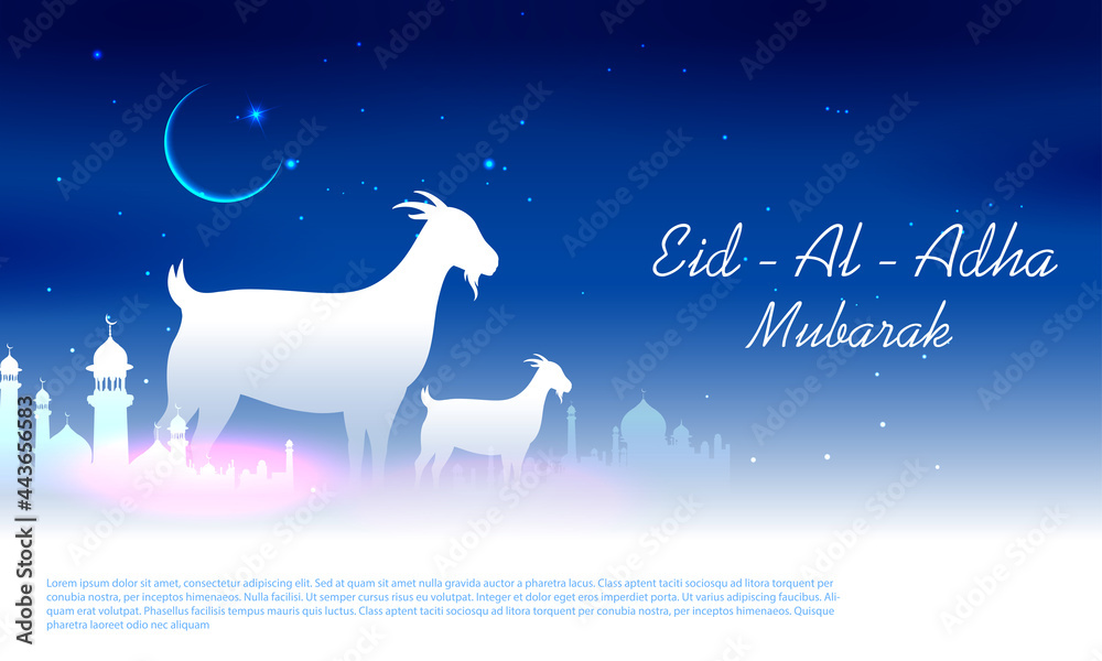 sheep wishing Eid ul Adha Happy Bakra Id holy festival of Islam Muslim - obrazy, fototapety, plakaty 