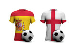 England Vs. Spain soccer match. National flags with football. 3D Rendering