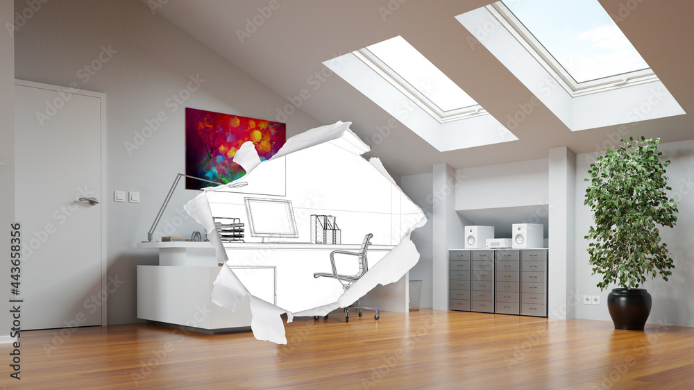 Raumplanung für Inneneinrichtung von Home Office Stock Illustration